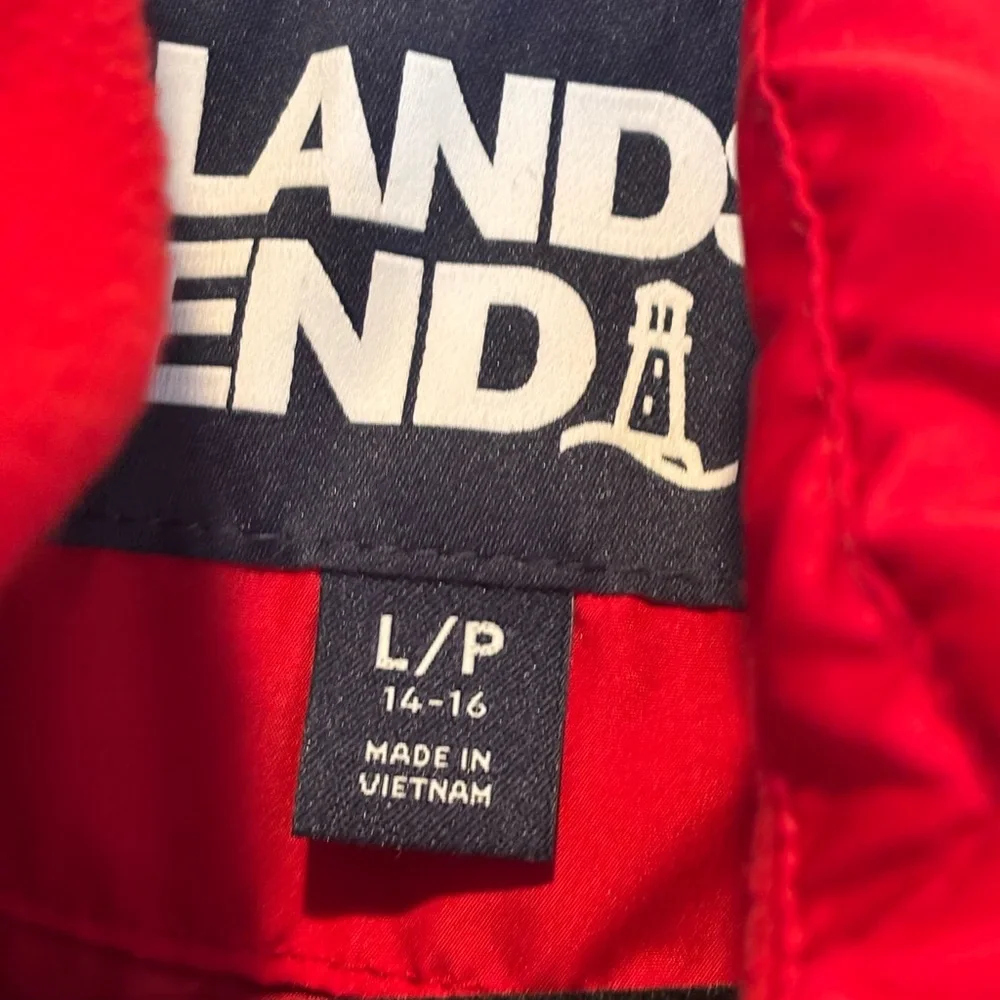 Lands' End Vibrant Red Puffer Coat with Faux Fur Hood Like New! - Picture 3 of 7